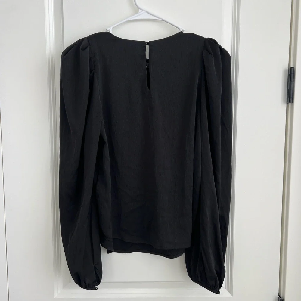 ASTR The Label Black Puff Sleeve Blouse Shoulder Pad Long Sleeve Top Size S